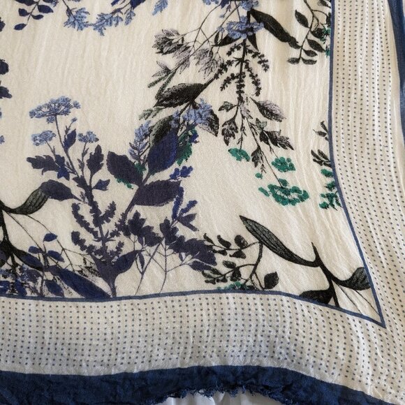 1.2.3 Paris Scarf Rectangular Blue & White Floral 6 ft Long Scarf - Picture 2 of 12